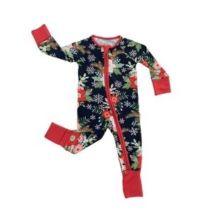 Little Sleepies Poinsettia Floral Holiday Zippy, 0-3mo